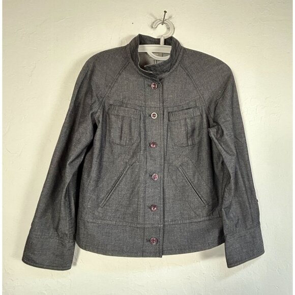 J. Jill Womens Stretch Jacket Small Petite Gray Linen Blend Pockets Lightweight - Picture 1 of 10
